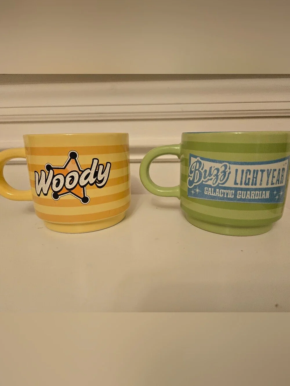 Toy Story Woody and Buzz Ceramic Mugs - Yellow & Green